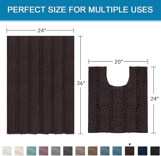 H.VERSAILTEX Bathroom Rugs Bath Rug Set 2 Piece Bathroom Contour Rug Toilet Mat Sets Non Slip Contour Bath Rug Ultra Thick Water Absorbent Striped Bath Mats(36" x 24" Plus 20" x 24" U, Chocolate)