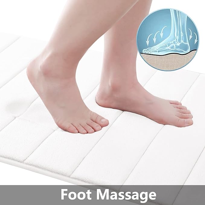 Buganda Memory Foam Bath Mat, 34" x 20", Ultra Soft and Non-Slip Bathroom Rugs, Water Absorbent and Machine Washable Bath Rug for Bathroom, Shower, and Tub, White