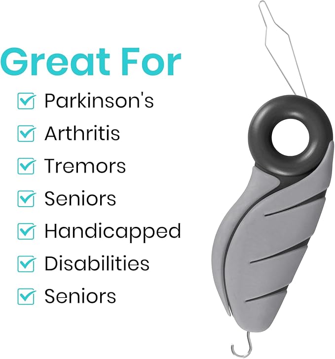 Vive Button Hook with Finger Hole - Zipper Gripper Pull Helper - Dressing Aid Assist - Buttoning Tool Device for Arthritis, Limited Mobility, Independent Living - Dexterity Handle Grip for Clothes