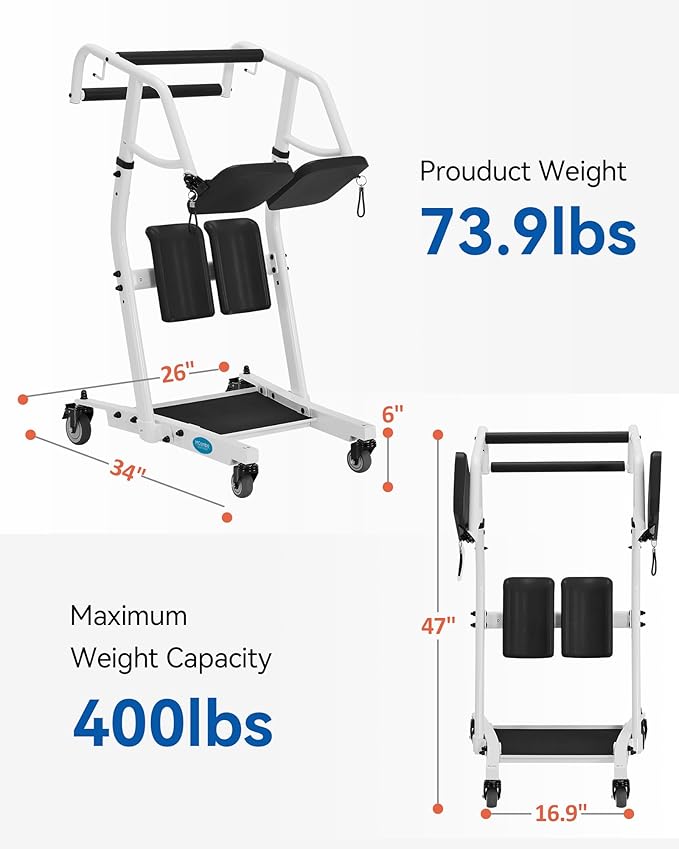 MCombo Stand Assist Patient Lift with Transfer Belt, Patient Transport Unit for Home Care and Elderly Use, 400lbs Capacity, STA446 (Black)