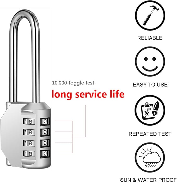 2 Pack disecu 2.6 Inch Long Shackle Combination Lock, 4 Digit Outdoor Waterproof Padlock for School Gym Locker, Sports Locker, Storage Unit, Gate, Fence, Toolbox, Cabinet (Silver)
