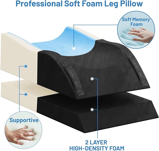 Double Leg Elevation Pillows, Wedge Pillow for After Surgery, Memory Foam Support Adjustable, Comfort Care for Back Knee Hip Ankles Pain, Knee Pillow for Sleeping Blood Circulation Black