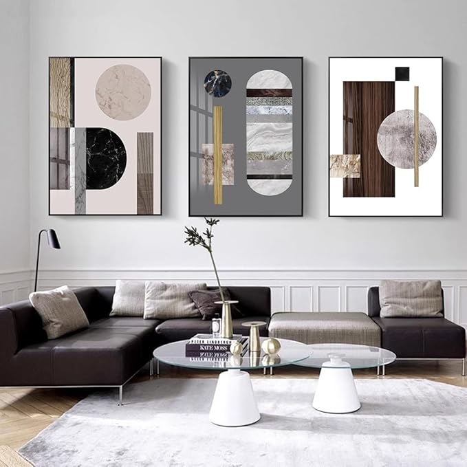 QKF Large Abstract Bright Canvas Framed Wall Art Decor For Living Room For Wall Modern Posters & Prints Bedroom Office Artwork For Home Geometry Round Square Paintings（20"X28"X3 pieces）