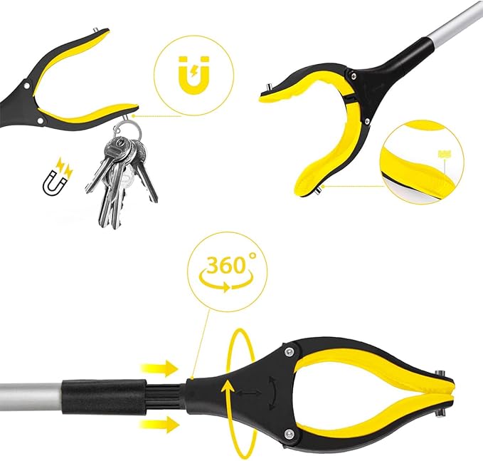 38" Extra Long Grabber Tool with 360°Rotating Anti-Slip Jaw， Lightweight Reaching Aid Reacher Tool, Arm Extension Heavy Duty Grabbers for Elderly (38 Inch - 2PCS)