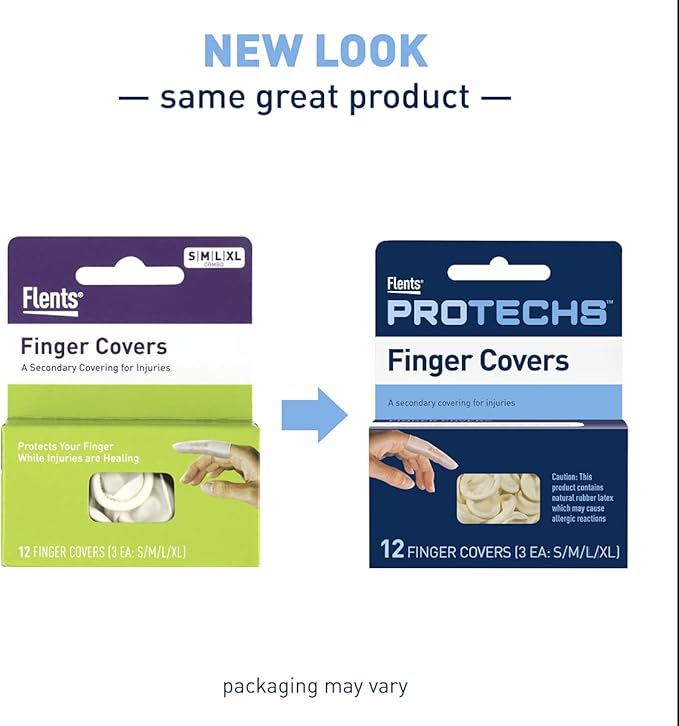 Flents First Aid Finger Covers, 12 Count, Small, Medium, Large, X-Large, Protects Finger While Healing From Injury (3 Pairs Each of S/M/L/XL) (69626)
