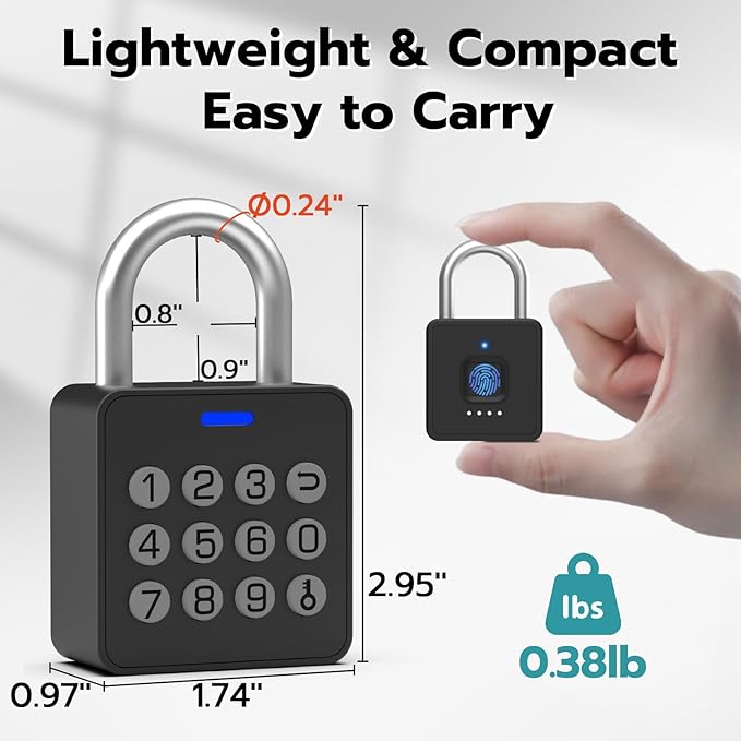 Smart Lock Combination Padlock, Fingerprint Gate Lock with Codepad, Biometric Keyless Combo Lock with Bluetooth APP, Waterproof for Storage Unit Outdoor Fence Gate Shed Gym Locker
