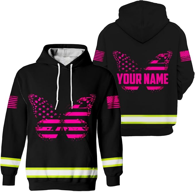 US Flag High Visibility Hoodie for Men Reflective Hoodie Safety Workwear for Worker Runner Patriotic ACC02