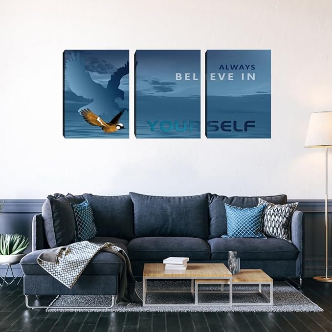 3 Pieces Modern Entrepreneur Quotes Posters Prints Motivational Office Canvas Wall Art Moitvational Wall Art Eagle Picture Motivation Blue Decoration for Living Room Bedroom(36''Wx 16''H)