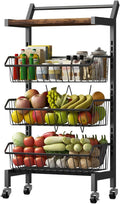 4-Tier Slim Rolling Storage Cart, Narrow Kitchen Cart with Lockable Wheels & Water-Resistant Wooden Tabletop, Small Space Utility Cart for Kitchen/Bathroom/Living Room/Laundry Room