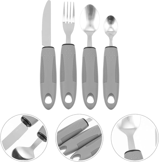 FUOYLOO Stainless Steel Adaptive Utensils Set Lightweight Comfortable to Hold Fork Spoon for Arthritis and Elderly