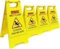 4-Pack Caution wet floor sign,24 in. (approx. 60 cm) Height,Bright Yellow Double-Sided Folding A-Shaped Frame Design, Bilingual Caution Message