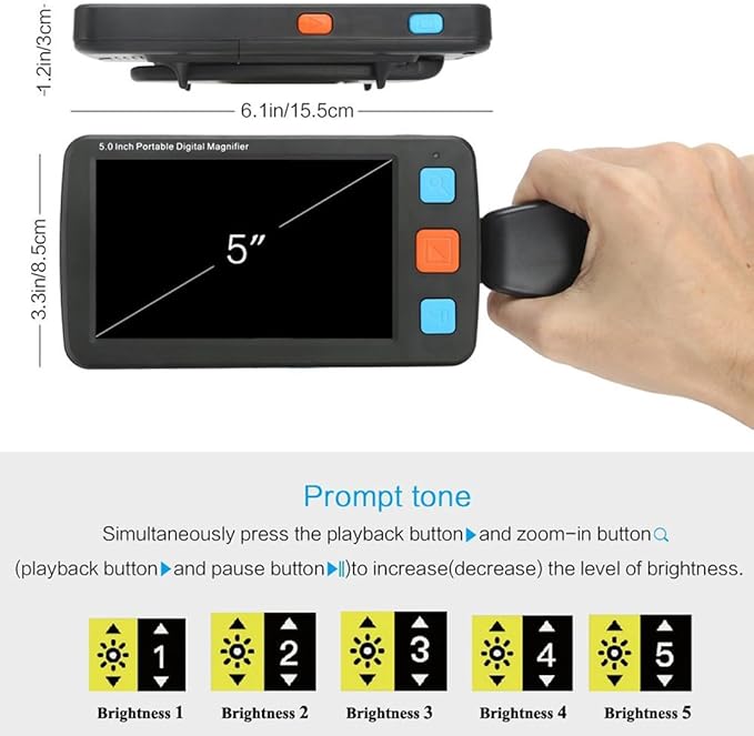 5 Inch Portable Digital Magnifier for Low Vision Handheld Electronic Reading Aid LCD Display 4-32X Zoom Multiple Color Mode (Black)
