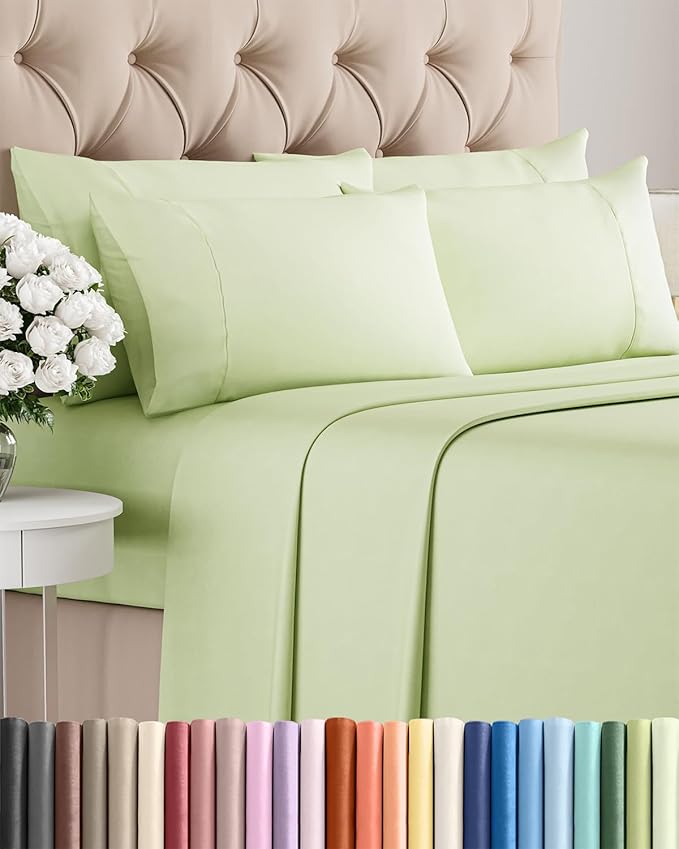 Full 6 Piece Sheet Set - Cooling & Breathable Bed Sheets - Hotel Luxury Bed Sheets for Women, Men, Kids & Teens - Bedding with Deep Pockets & Easy Fit - Soft and Wrinkle Free - Full Light Sage Sheets