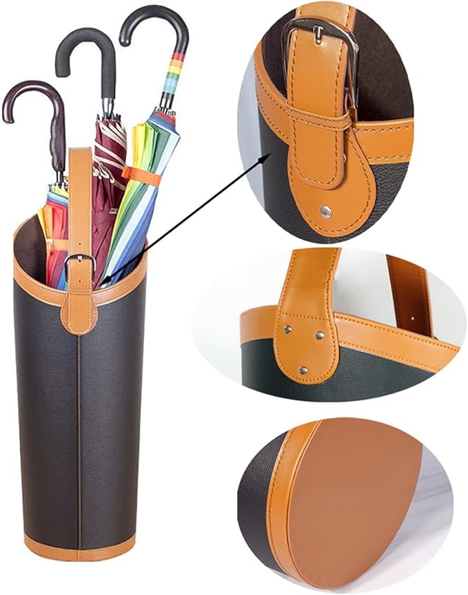 Indoor Entryway leather Umbrella bucket，Large Capacity Umbrella Storage stand，tall umbrella holder,For Hotel,Offices,home,Commercial(Beige+brown)