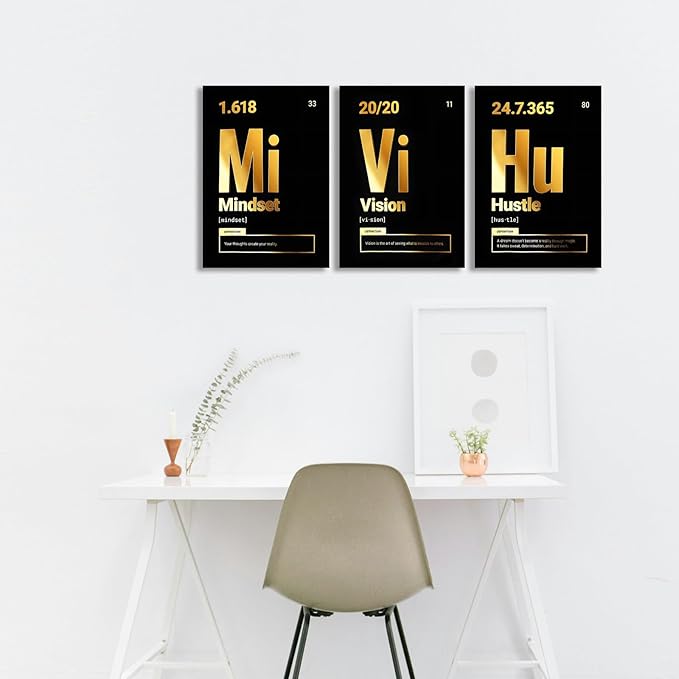 Motivational Canvas Wall Art Framed, Inspirational Quote Success Canvas Wall Decor Inspirational Entrepreneurs Painting Prints Poster for Office Bedroom Decor Ready to Hang (12"x16"x3pcs)
