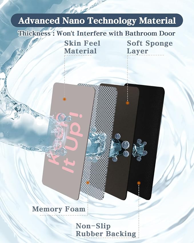 Bath Mat, Bathroom Mat Rugs Super Absorbent Shower Mats Non Slip Quick Dry Thin Rubber Mats for Bathroom Floor Fit Under Door, Shower Rug for Bathtub, Shower, Beige