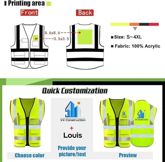 YOWESHOP High Visibility Safety Vest Custom Your Logo Protective Workwear 5 Pockets With Reflective Strips Outdoor Work Vest (L, Black Luminous)