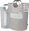 Caroeas Super Large 150L Laundry Basket Pro, Waterproof Laundry Hamper, Collapsible Laundry Basket Easy Storage, Clothes Hamper Stands Up Well, Laundry Bag with Padded Handles (Light Grey)