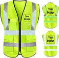 YOWESHOP High Visibility Safety Vest Custom Your Logo Protective Workwear 5 Pockets With Reflective Strips Outdoor Work Vest (XL, Yellow Luminous)