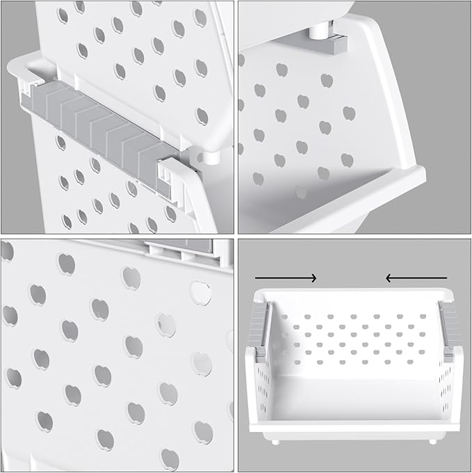 4 Pack Plastic Stacking Basket Organizer, Large Kitchen Open Front Stacking Storage Bins, White
