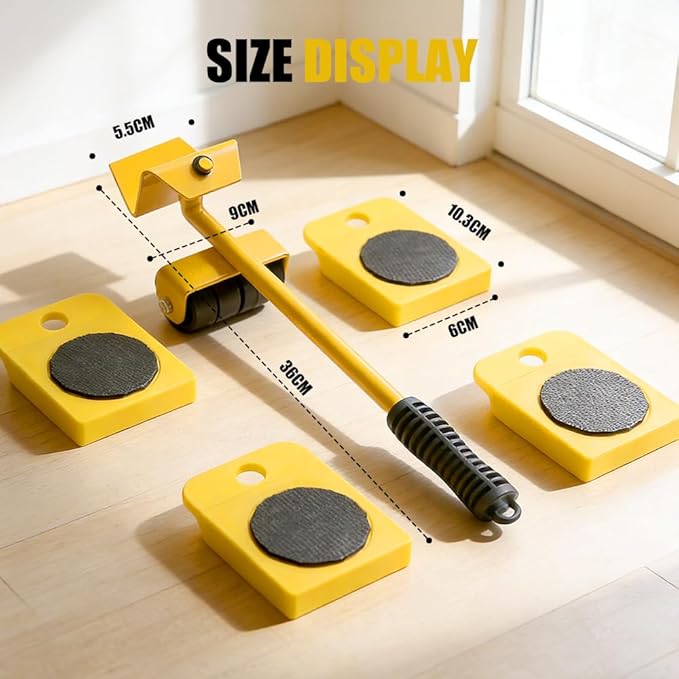 Easy Furniture Lifter Mover, Heavy Furniture Mover Tool Set with Adjustable Height Lifting Tool Lever & 4 Wheels, Floor Kit for Sofas & Kitchen Appliances