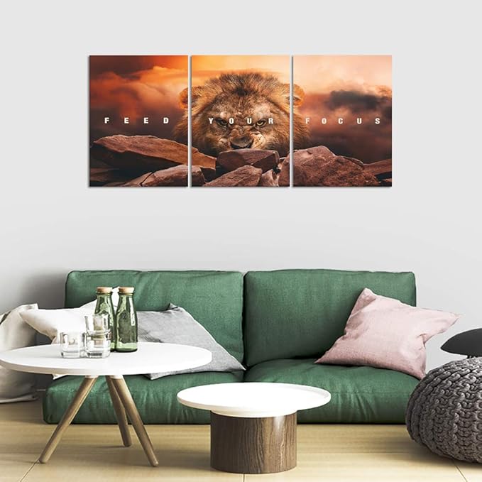 Motivational Wall Art Inspirational Canvas Wall Art Lion Posters Prints Office Wall Decor 3 Pieces Entrepreneur Quotes Picture Paintings Artwork Bedroom Home Decor Decoration (36”Wx16”H)