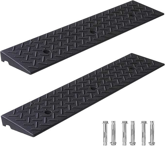2 Pack Driveway Curb Ramp, 2 Inch Rise Rubber Threshold Ramp, Heavy Duty 6600LB Capacity for Lawn Mower, Wheelchair, Motorcycle, Cars, Sidewalk & Shed
