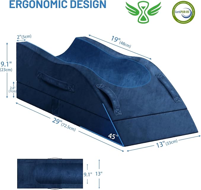 Leg Elevation Pillows, Wedge Pillow for After Surgery Or Rest, Memory Foam Leg Support Adjustable, Back Knee Hip Ankles Pain Relief, Knee Pillow for Sleeping Blood Circulation Blue