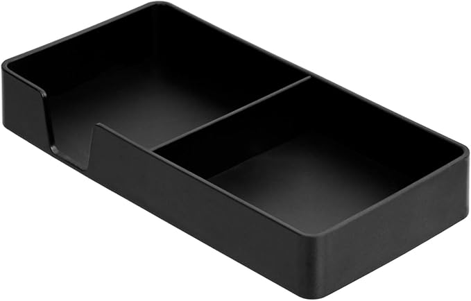 Amazon Basics Rectangular Plastic Desk Organizer Bundle (3 pieces) Half Accessory Tray, Small, Black