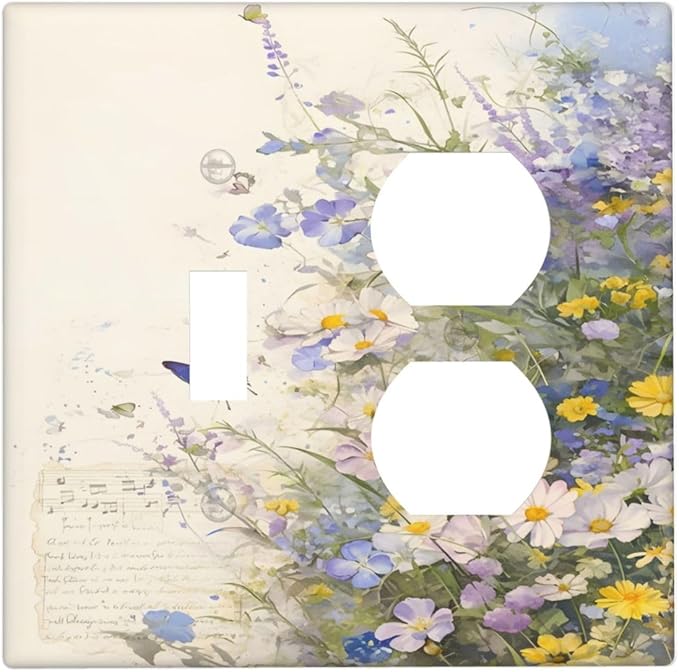 Decorative Outlet Covers Purple Flower Butterfly Yellow Daisy 2 Gang Duplex Light Switch Cover Plate Gfci Wall Plate Plug Switch Plate Covers for Bathroom Decor