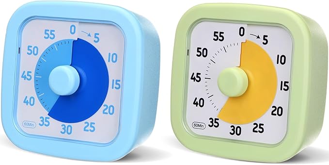2 Pack Visual Timer 60 Minute Countdown Timer Colored Countdown Clock for Homeschool Supplies Study Tool, Classroom Home Office Time Management Tool (Classic, Blue, Green)