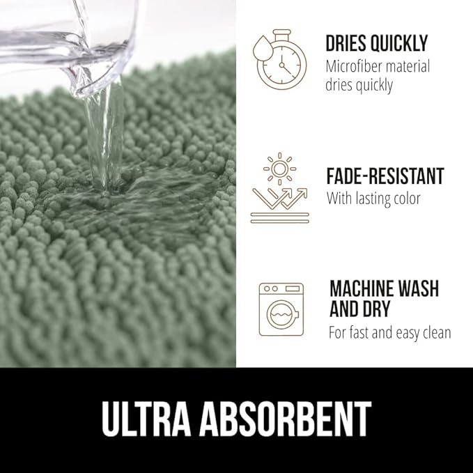 GORILLA GRIP Bathroom Rug Sets, Soft Chenille 2 Piece Area Rugs Set, Toilet Base Mat and 30x20 Carpet, Absorbent Microfiber Washable Mats Dry Quickly, Home Décor and Bath Room Accessories Sage Green