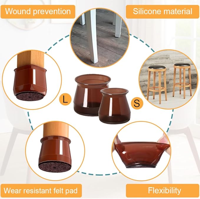 32 Pcs Chair Leg Protectors for Hardwood Floors, Silicone Felt Furniture Leg Cover Pad for Protecting Floors from Scratches and Noise, Smooth Moving, Small(Fit Round Diameter：5/16" to 1-5/16")