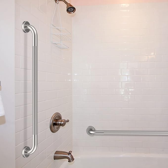 36 Inch Anti Slip Shower Grab Bar, Munzong 2 Pack Brushed Nickel Bathroom Grab Bar, Knurled Bathroom Balance Bar,Safety Hand Rail Support Handicap Elderly Injury Senior Assist Bath Handle