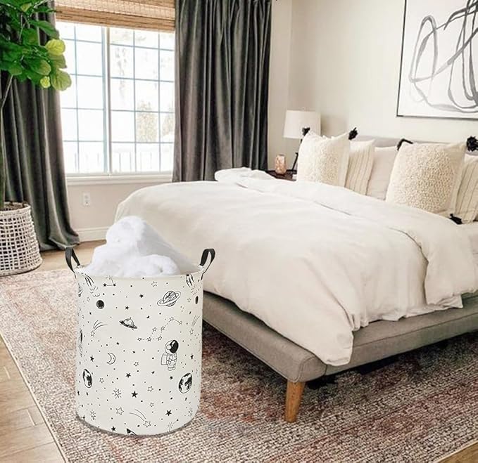 19.7 Inch Round Astronaut Pattern Laundry Clothes Hamper Laundry Basket with Handles,Storage Organizer Bins Laundry Gift Basket for Room, Bedroom Decor