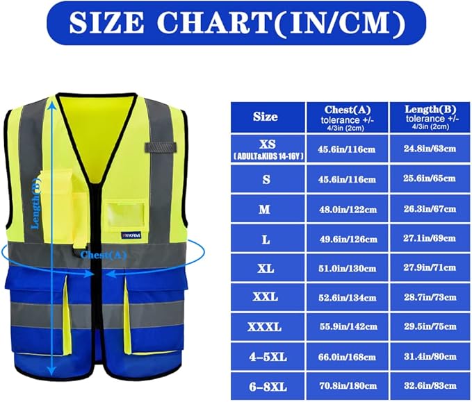A-SAFETY yellow blue work vest side pocket