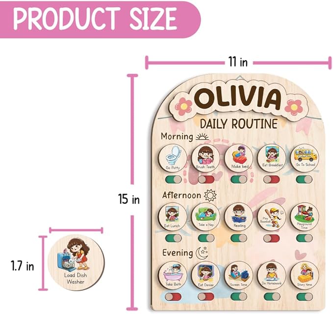 Wooden Chore Chart for Kids, Daily Routine for Girls, Wooden Daily Chore Chart, Daily Responsibilities for Toddler