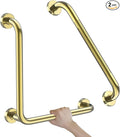 Polished Gold L-Shaped Grab Bar 16x16 Inch + Knurled Shower Grab Rail 20 Inch, Zepolu Stainless Steel Angled Toilet Safety Bar, Bathroom Mobility Aid Handrail, Balance Support Assist Bar for Senior