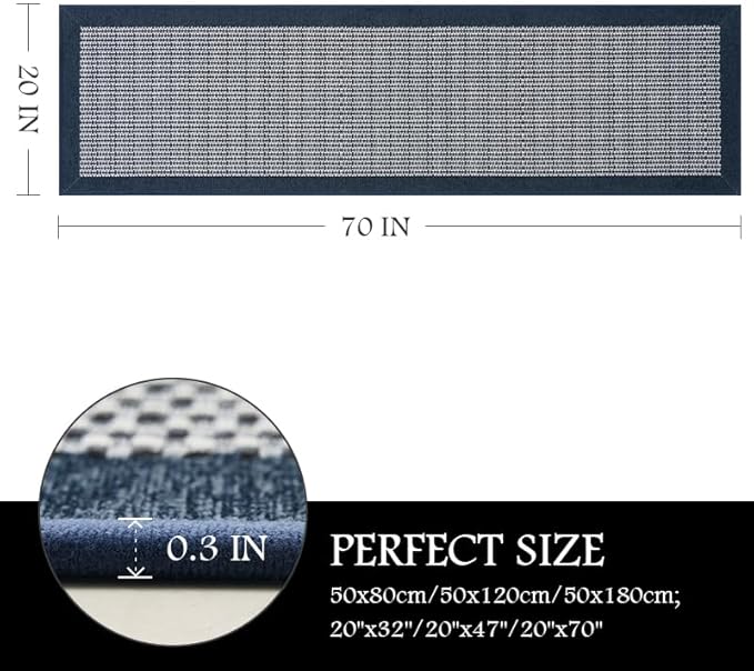 PADOOR Kitchen Mats for Floor, Kitchen Rugs Non Slip Washable, Rubber Backed Kitchen Runner Super Absorbent Long Kitchen Floor Mat Sink Rug, 20”x70” Blue