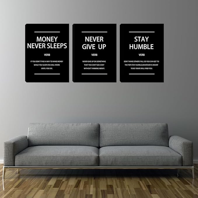 3 Piece Black Saying Wall Art Minimalism Wall Art Inspirational Pictures Wall Decor Motivational Posters Canvas Wall Art Office Decor Inspiring Poster for Living Room Bedroom Workplace Gym 16"x24"x3