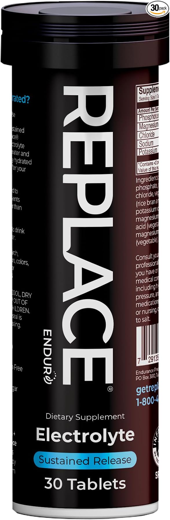 Replace by Endur, Essential Electrolyte Replacement & Hydration Support, Great for Physical Activity, Sustained-Release Tablets, 30 Tablets