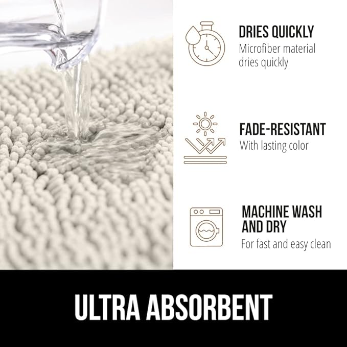 GORILLA GRIP Bath Rug Mat, Thick Soft Absorbent Chenille, Quick Dry Microfiber Mats, Rubber Backing Washable Shower Floor Rugs, US Designed Bathroom Bathmat Home Decor Accessories, 24x17, Ivory