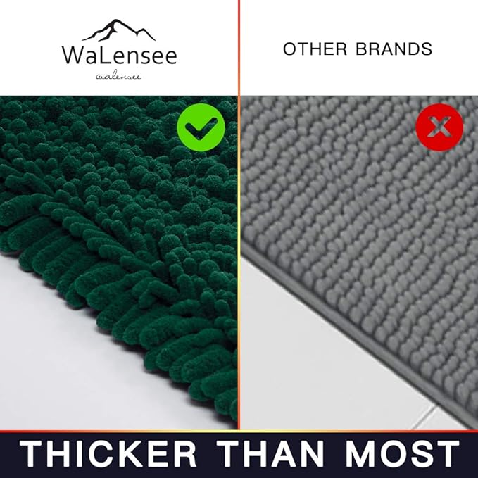 Walensee Large Bathroom Rug Non Slip Bath Mat (72x24 Inch Hunter Green) Water Absorbent Super Soft Shaggy Chenille Machine Washable Dry Extra Thick Perfect Absorbant Best Plush Carpet For Shower Floor