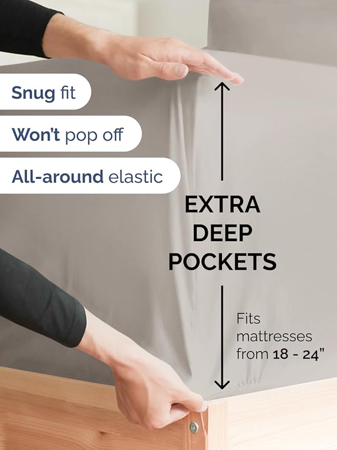 Extra Deep King Sheet Set - 6 Piece Breathable & Cooling Sheets - Hotel Luxury Bed Sheets Set - Easy & Secure Fit - Soft, Wrinkle Free & Comfy Sheets Set - Light Grey Sheet Set with Extra Deep Pockets