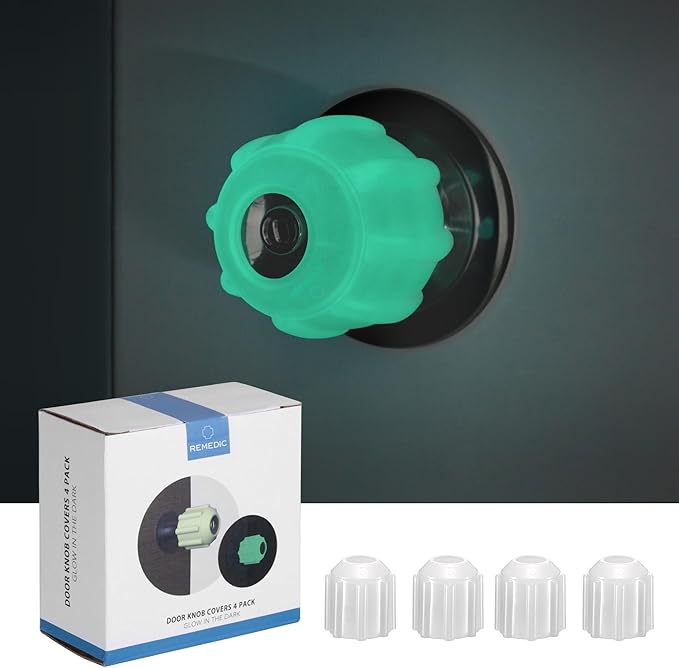 remedic Non Slip Door Knob Covers - Glow in The Dark - Set of 4 for Better Grip, Static-Free, Arthritis-Friendly, Ideal for Seniors & Nighttime Orientation – Grip Aid for Joint Pain Relief