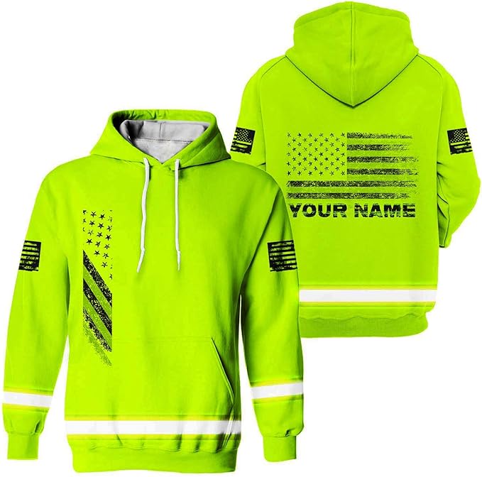 US Flag High Visibility Hoodie for Men Reflective Hoodie Safety Workwear for Worker Runner Patriotic ACC02
