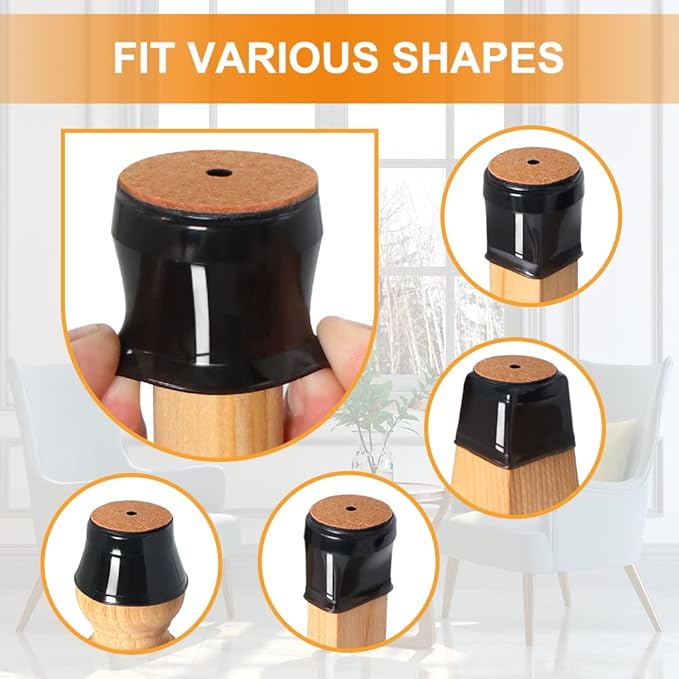 24 Pcs Chair Leg Floor Protectors for Hardwood Floors Silicone Covers to Protect Wood Tile Floors Felt Bottom Furniture Leg Caps Anti-Scratch Reduce Noise (Fit:0.9"-1.29")