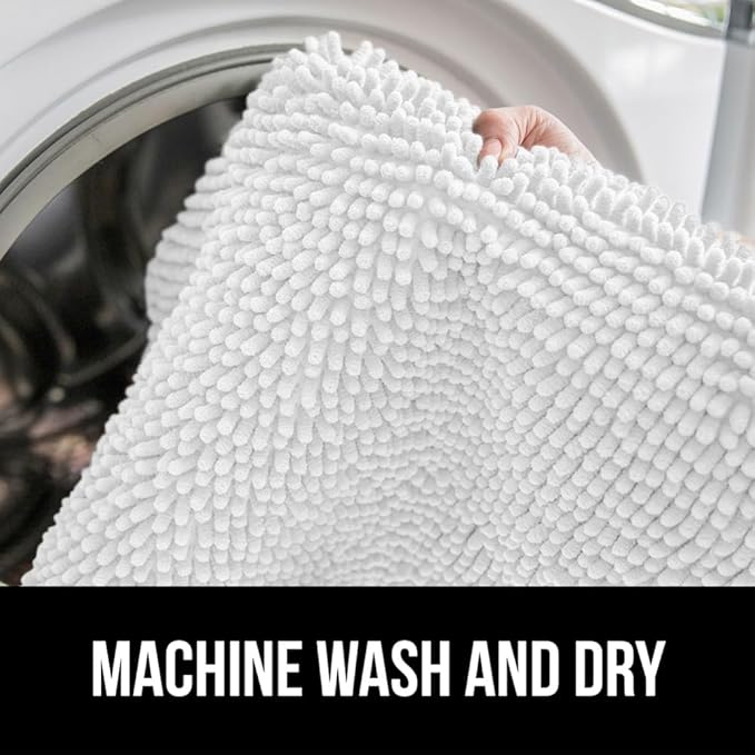 GORILLA GRIP Plush Absorbent Shaggy Chenille Bath Rug Mat for Square Toilet Base with Rubber Backing, Machine Washable Rugs, Soft Microfiber Contour Mats for Toilets, Bathroom Decor, White