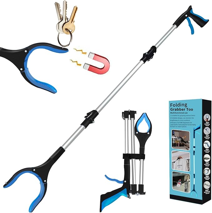 Grabber Reacher Tool,43" Foldable Reacher Grabber Pickup Tool with 360° Rotating Jaw & Magnetic Tip, GarbageTrash Picker Upper Grabber,Lightweight Grabbers for Seniors/Elderly