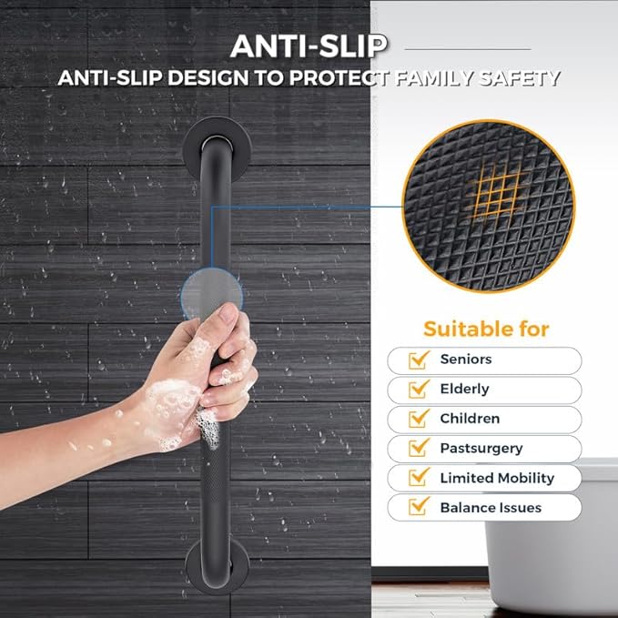 Grab Bars for Shower, 2 Pack 32-Inch Anti Slip Shower Handles for Elderly, Safety Shower Grab Bar, Stainless Steel Handicap Grab Bars for Bathroom (Black 1" Diameter)